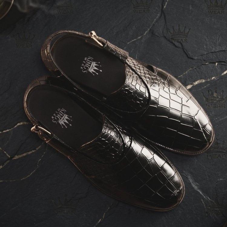 BLACK VIPER – Croc-Embossed Peshawari Chappal