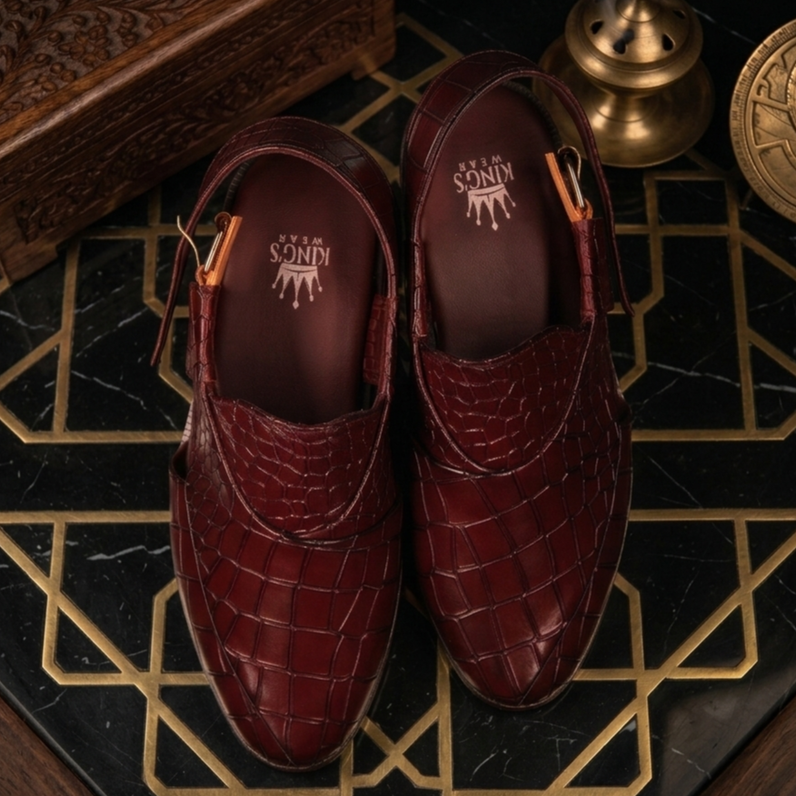 BROWN VIPER – Croc-Embossed Peshawari Chappal