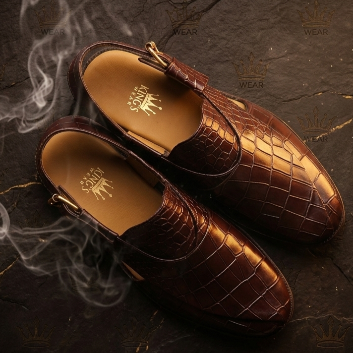 BROWN VIPER – Croc-Embossed Peshawari Chappal