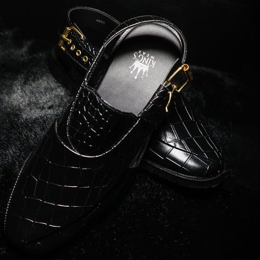 BLACK VIPER – Croc-Embossed Peshawari Chappal